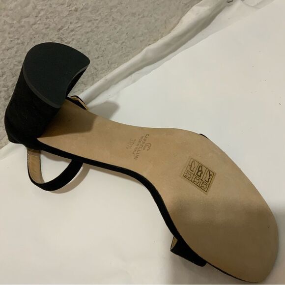 New Ann Mashburn black suede ankle Strap sandals size 38.5 heels 3” - Picture 6 of 11